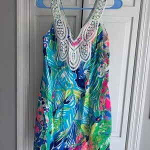 Vibrant Sleeveless Dress with Lace Detail